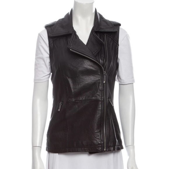 Michael Kors Motorcycle Black Leather Moto Vest XS Extra Small - Picture 1 of 4